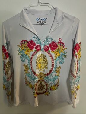 IBKÜL White Long Sleeve Top with Baroque Cherub Print